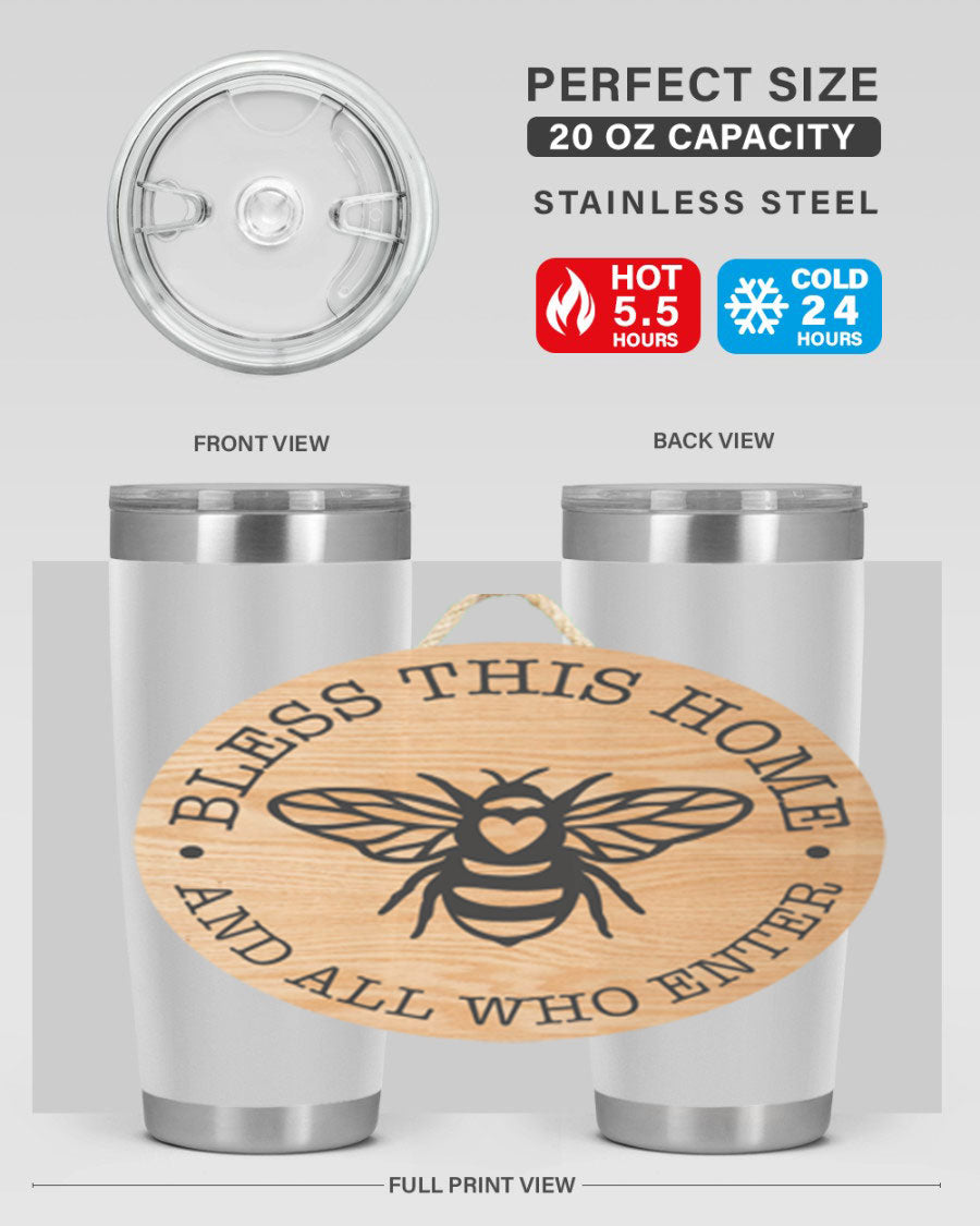 Bless this Home Bee Mockup58# Tumbler in 20oz and 30oz sizes, showcasing its stainless steel design and vibrant print.