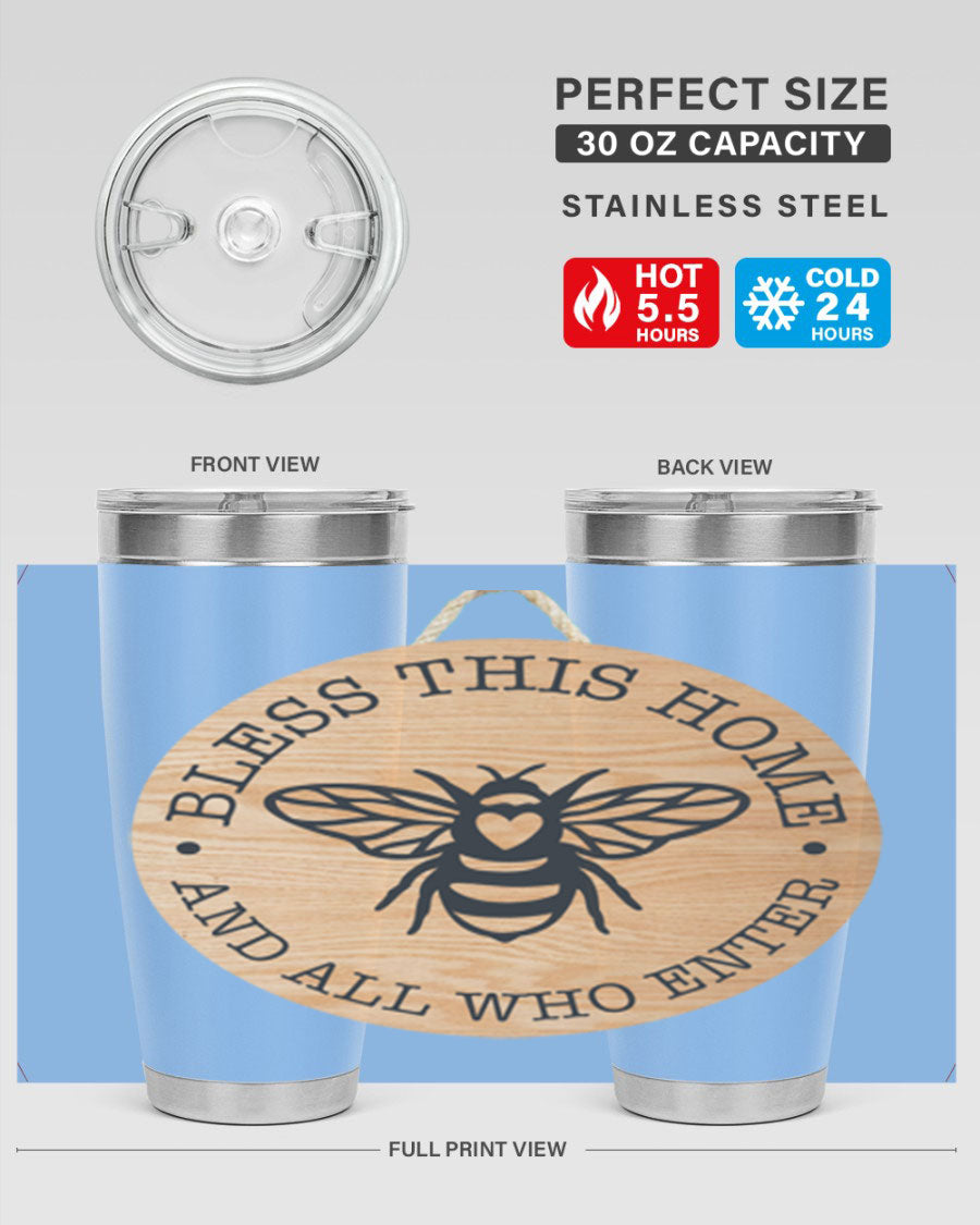 Bless this Home Bee Mockup58# Tumbler in 20oz and 30oz sizes, showcasing its stainless steel design and vibrant print.