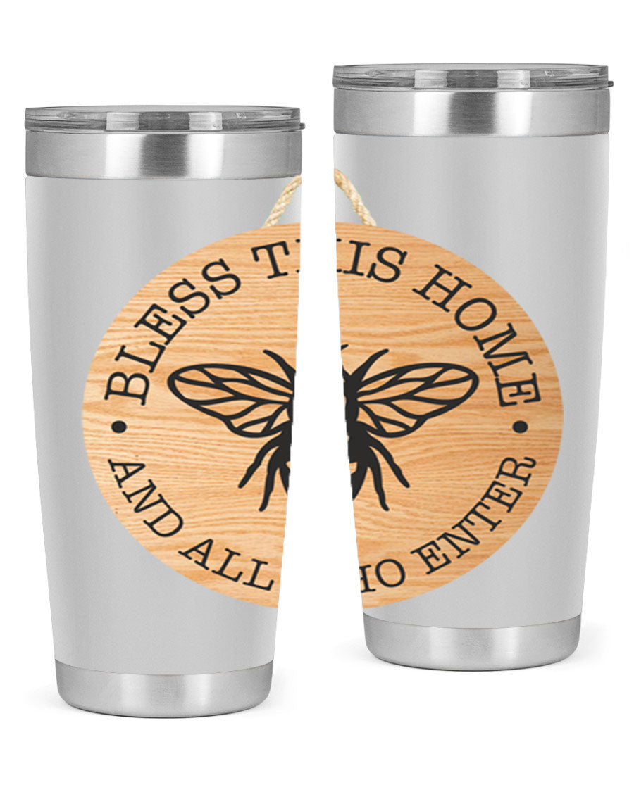 Bless this Home Bee Mockup58# Tumbler in 20oz and 30oz sizes, showcasing its stainless steel design and vibrant print.