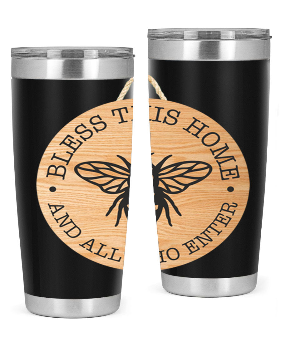 Bless this Home Bee Mockup58# Tumbler in 20oz and 30oz sizes, showcasing its stainless steel design and vibrant print.