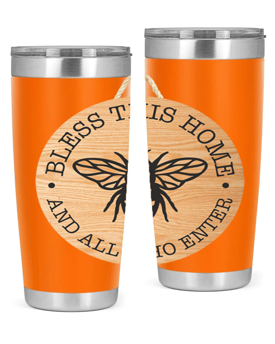 Bless this Home Bee Mockup58# Tumbler in 20oz and 30oz sizes, showcasing its stainless steel design and vibrant print.