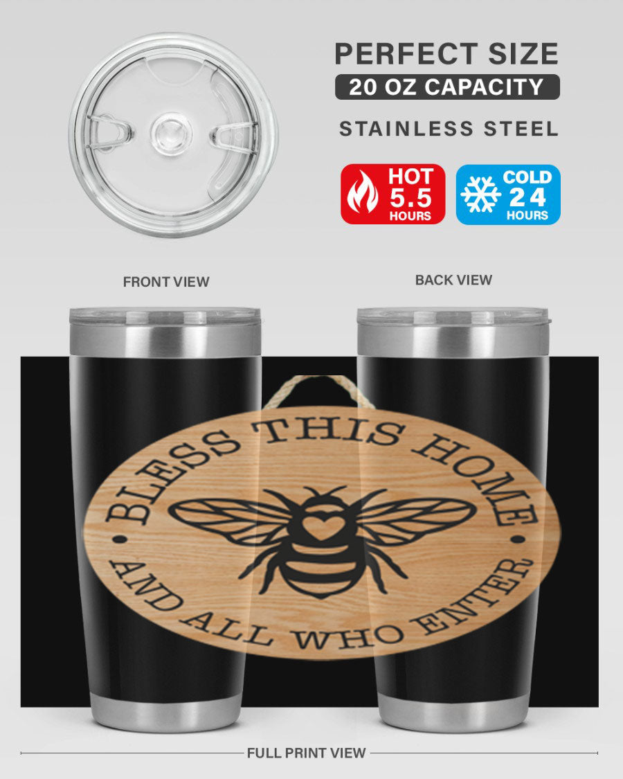 Bless this Home Bee Mockup58# Tumbler in 20oz and 30oz sizes, showcasing its stainless steel design and vibrant print.