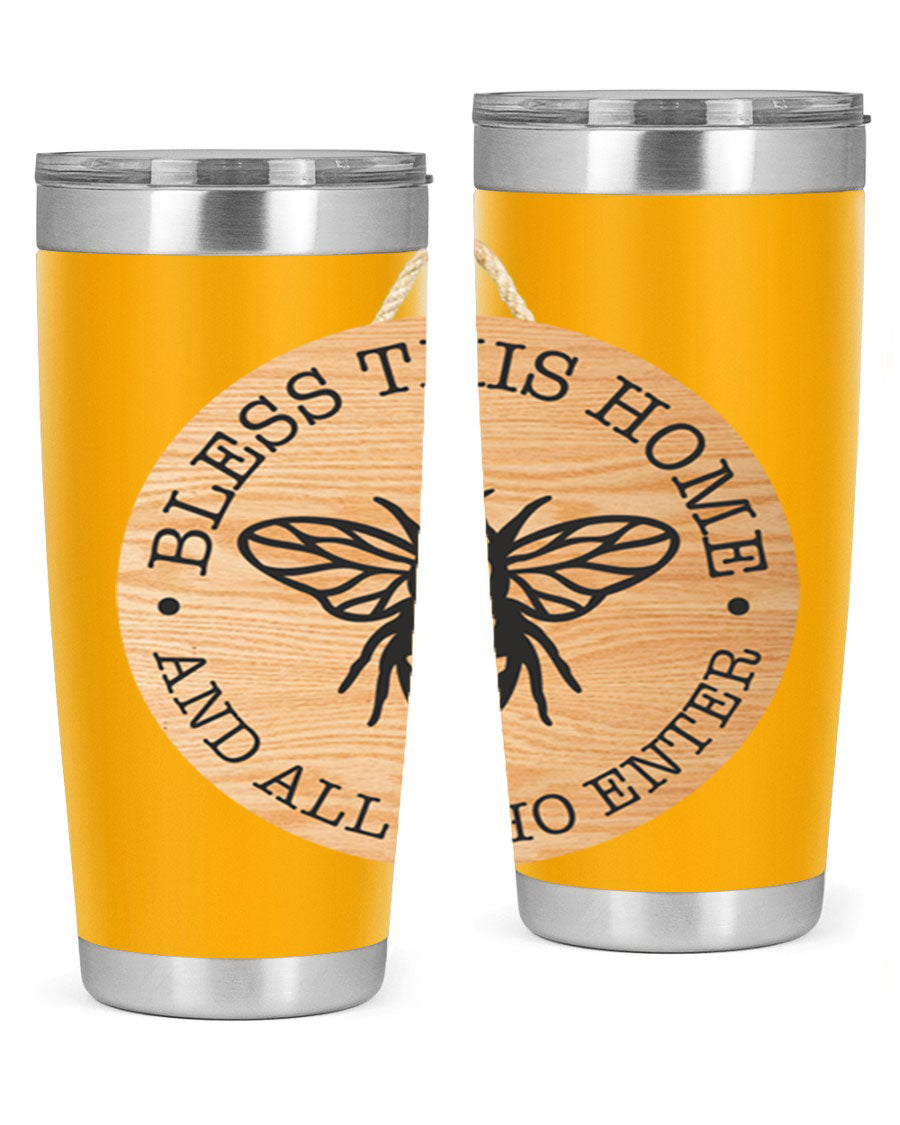 Bless this Home Bee Mockup58# Tumbler in 20oz and 30oz sizes, showcasing its stainless steel design and vibrant print.