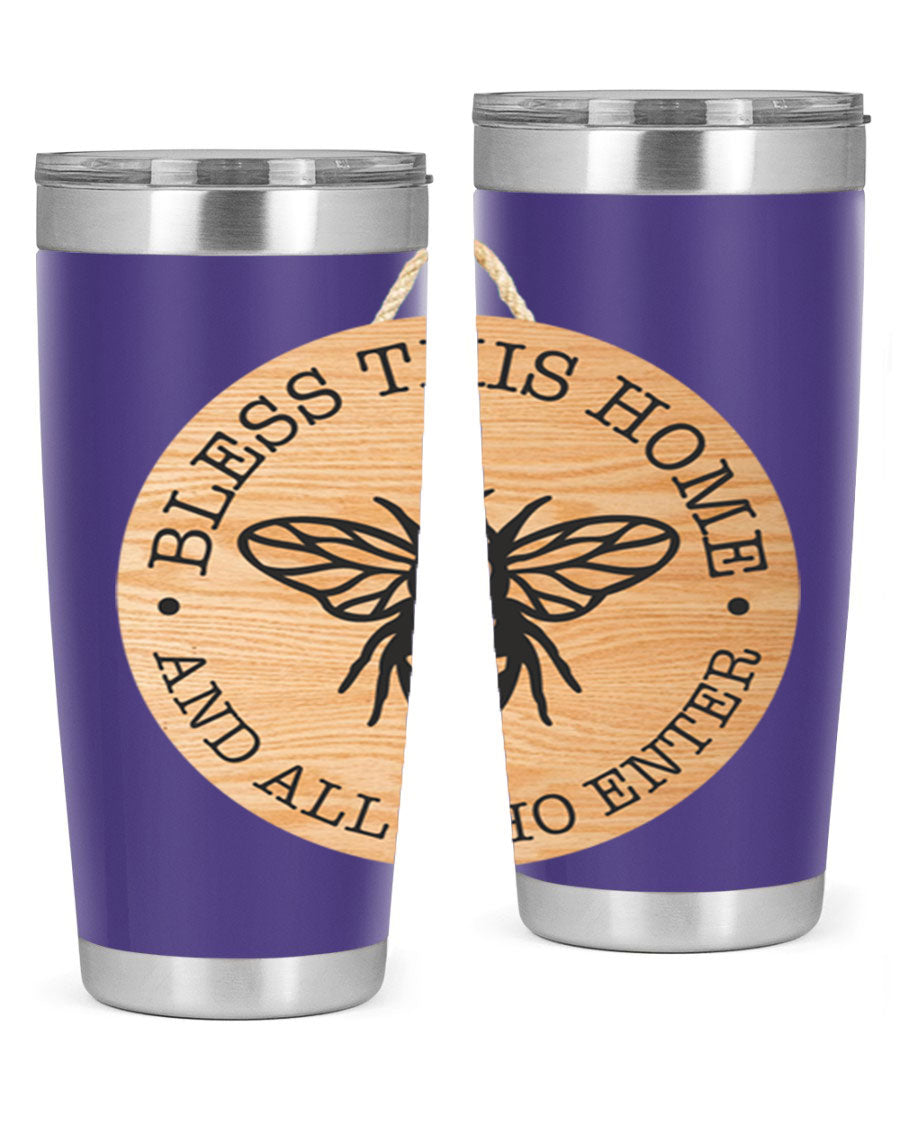 Bless this Home Bee Mockup58# Tumbler in 20oz and 30oz sizes, showcasing its stainless steel design and vibrant print.