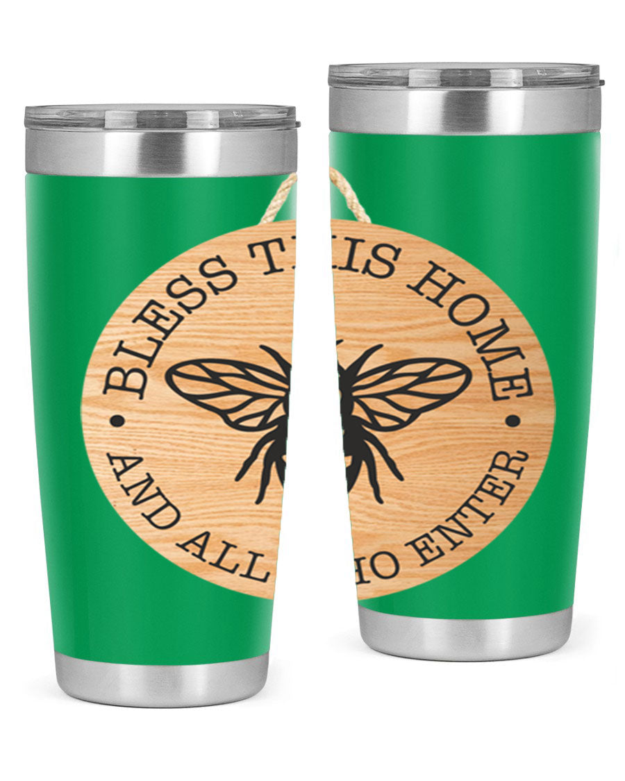 Bless this Home Bee Mockup58# Tumbler in 20oz and 30oz sizes, showcasing its stainless steel design and vibrant print.