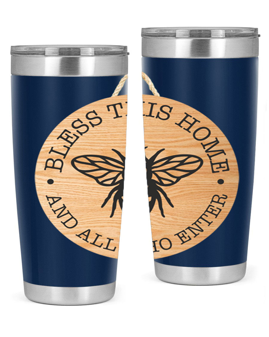 Bless this Home Bee Mockup58# Tumbler in 20oz and 30oz sizes, showcasing its stainless steel design and vibrant print.