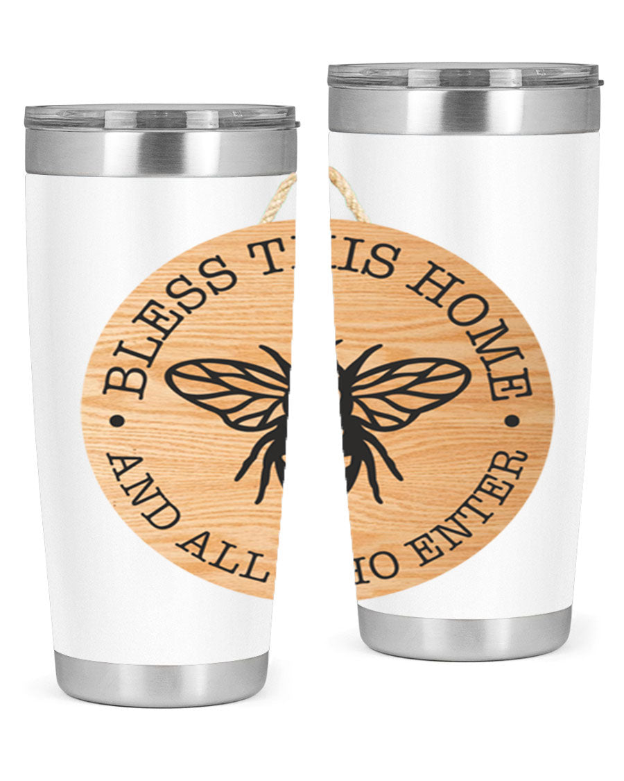 Bless this Home Bee Mockup58# Tumbler in 20oz and 30oz sizes, showcasing its stainless steel design and vibrant print.