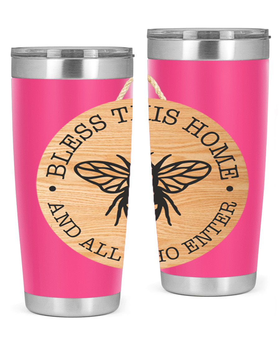 Bless this Home Bee Mockup58# Tumbler in 20oz and 30oz sizes, showcasing its stainless steel design and vibrant print.