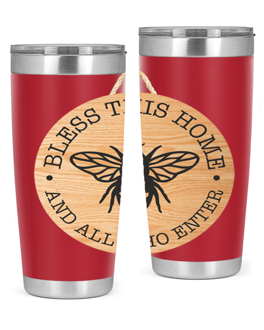 Bless this Home Bee Mockup58# Tumbler in 20oz and 30oz sizes, showcasing its stainless steel design and vibrant print.