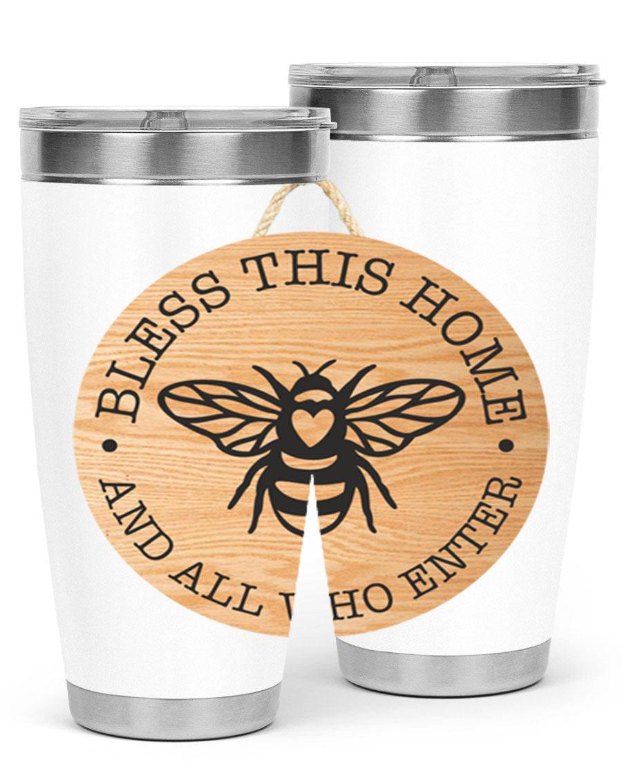 Bless this Home Bee Mockup58# Tumbler in 20oz and 30oz sizes, showcasing its stainless steel design and vibrant print.