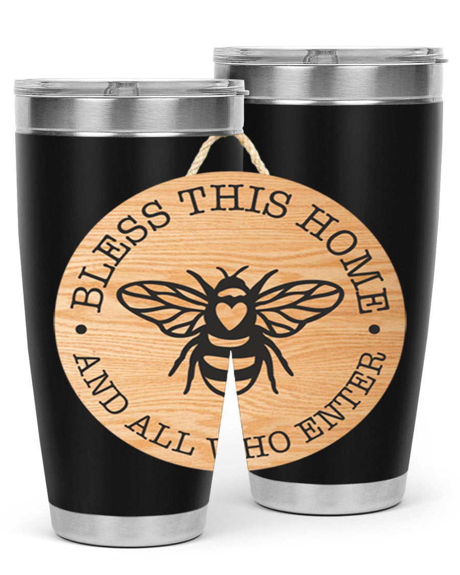 Bless this Home Bee Mockup58# Tumbler in 20oz and 30oz sizes, showcasing its stainless steel design and vibrant print.