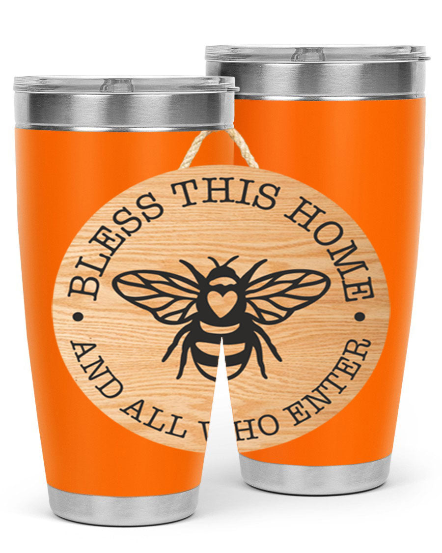 Bless this Home Bee Mockup58# Tumbler in 20oz and 30oz sizes, showcasing its stainless steel design and vibrant print.