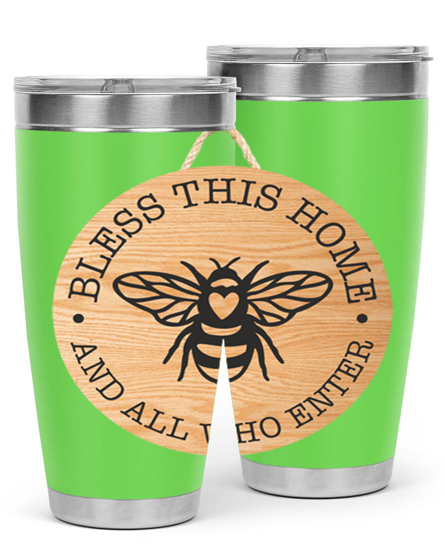 Bless this Home Bee Mockup58# Tumbler in 20oz and 30oz sizes, showcasing its stainless steel design and vibrant print.