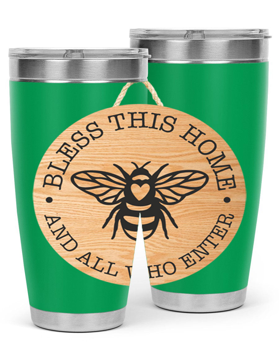 Bless this Home Bee Mockup58# Tumbler in 20oz and 30oz sizes, showcasing its stainless steel design and vibrant print.