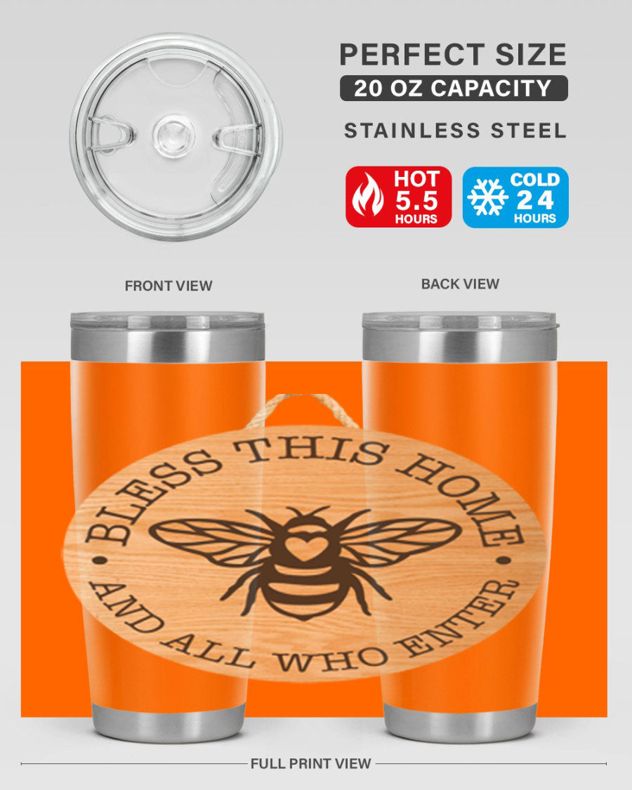 Bless this Home Bee Mockup58# Tumbler in 20oz and 30oz sizes, showcasing its stainless steel design and vibrant print.