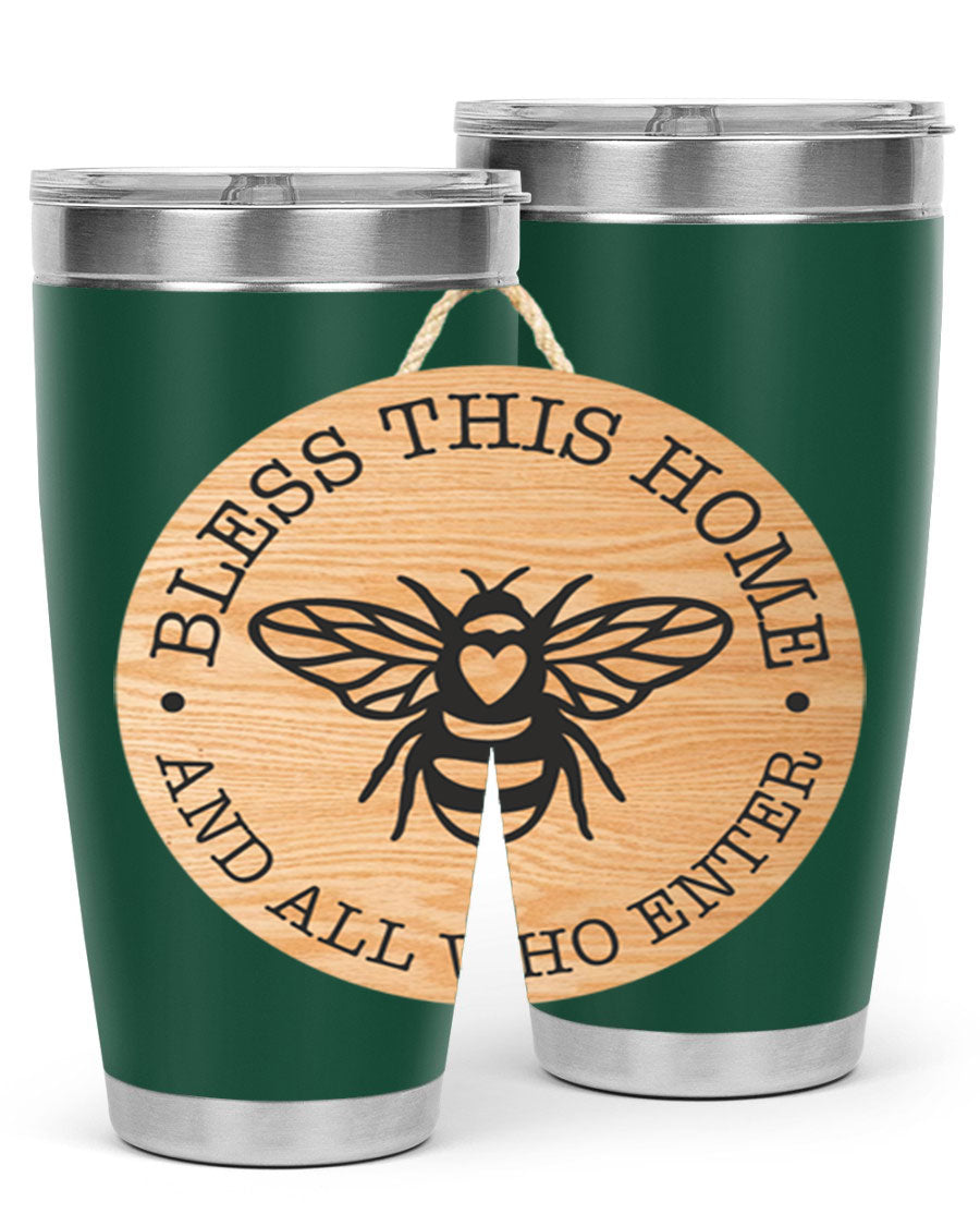 Bless this Home Bee Mockup58# Tumbler in 20oz and 30oz sizes, showcasing its stainless steel design and vibrant print.