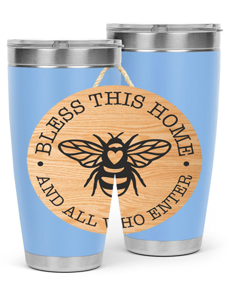 Bless this Home Bee Mockup58# Tumbler in 20oz and 30oz sizes, showcasing its stainless steel design and vibrant print.