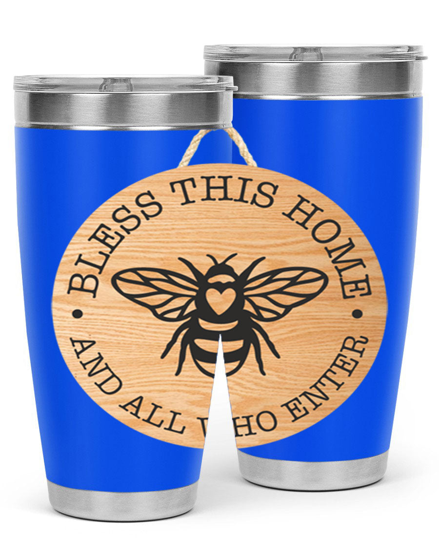 Bless this Home Bee Mockup58# Tumbler in 20oz and 30oz sizes, showcasing its stainless steel design and vibrant print.