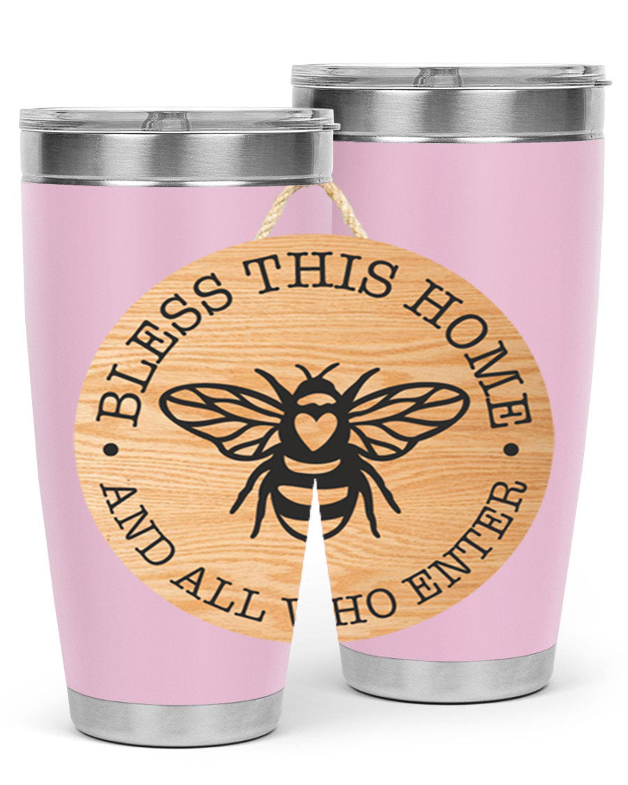 Bless this Home Bee Mockup58# Tumbler in 20oz and 30oz sizes, showcasing its stainless steel design and vibrant print.