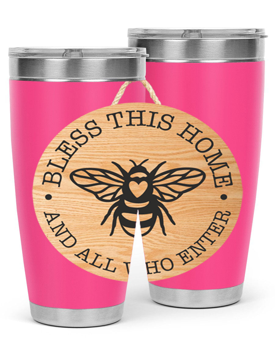 Bless this Home Bee Mockup58# Tumbler in 20oz and 30oz sizes, showcasing its stainless steel design and vibrant print.