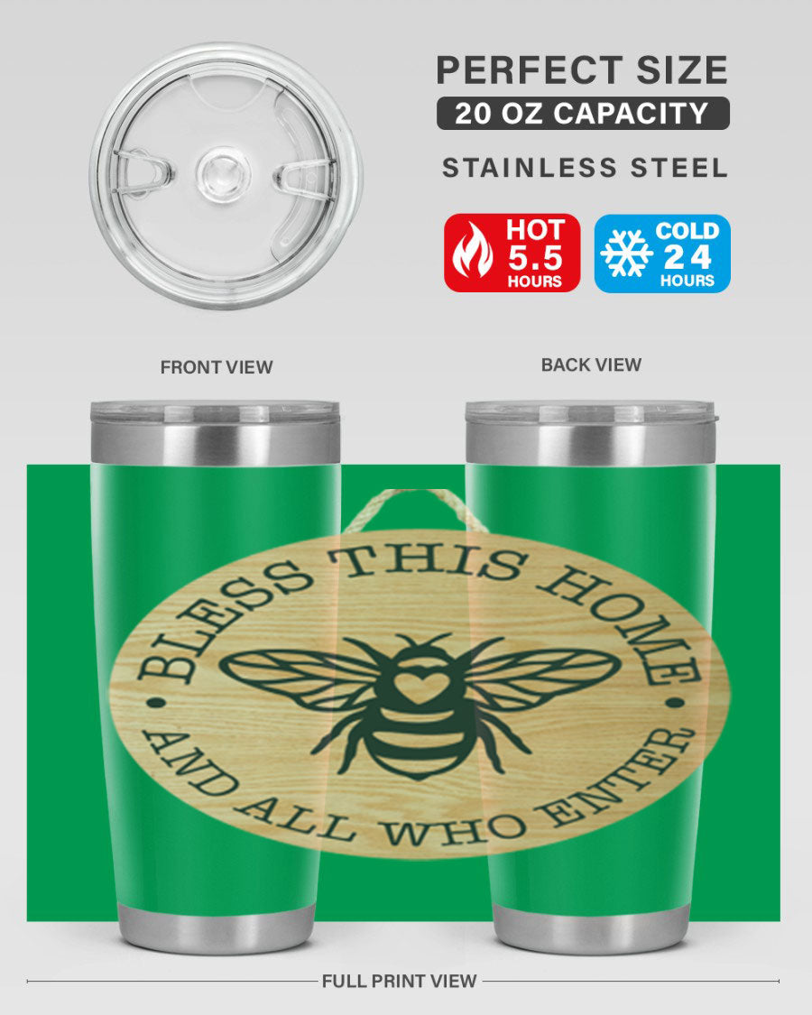 Bless this Home Bee Mockup58# Tumbler in 20oz and 30oz sizes, showcasing its stainless steel design and vibrant print.