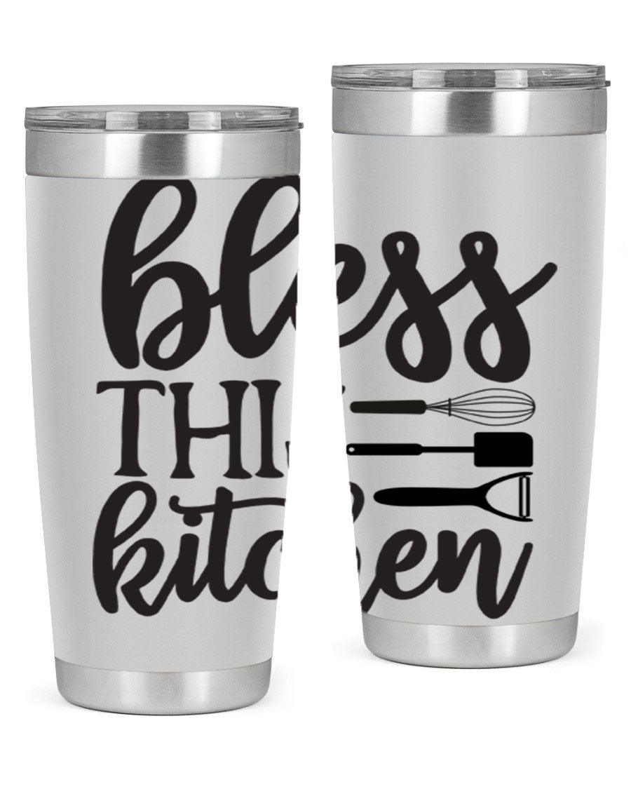 Bless This Kitchen 20oz Tumbler made of stainless steel with a stylish design, perfect for hot and cold beverages.