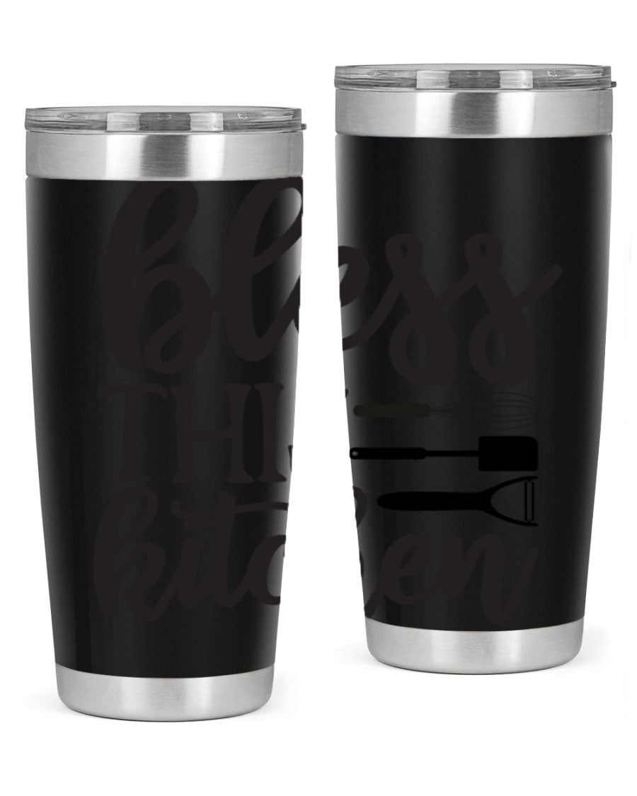 Bless This Kitchen 20oz Tumbler made of stainless steel with a stylish design, perfect for hot and cold beverages.