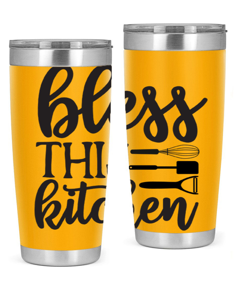 Bless This Kitchen 20oz Tumbler made of stainless steel with a stylish design, perfect for hot and cold beverages.