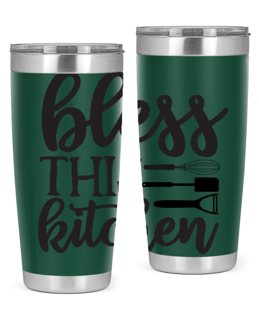 Bless This Kitchen 20oz Tumbler made of stainless steel with a stylish design, perfect for hot and cold beverages.