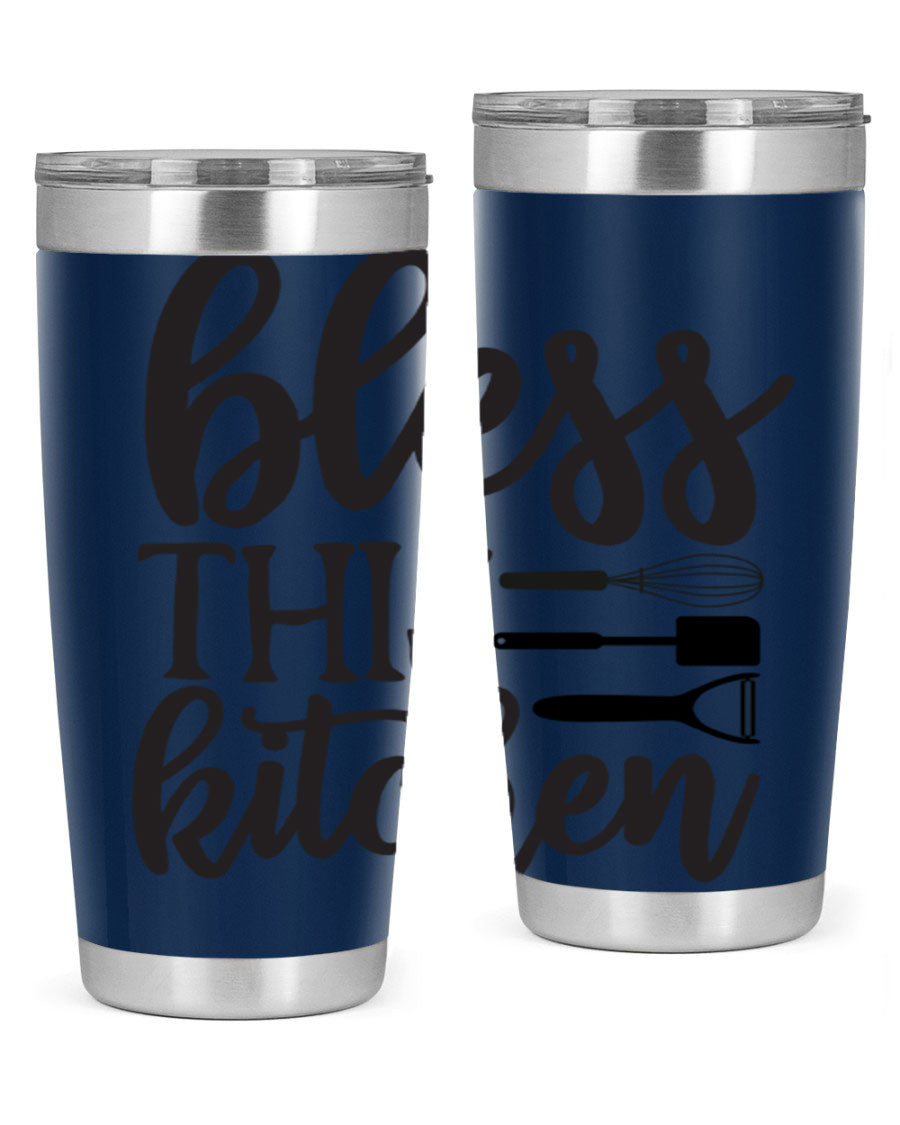 Bless This Kitchen 20oz Tumbler made of stainless steel with a stylish design, perfect for hot and cold beverages.