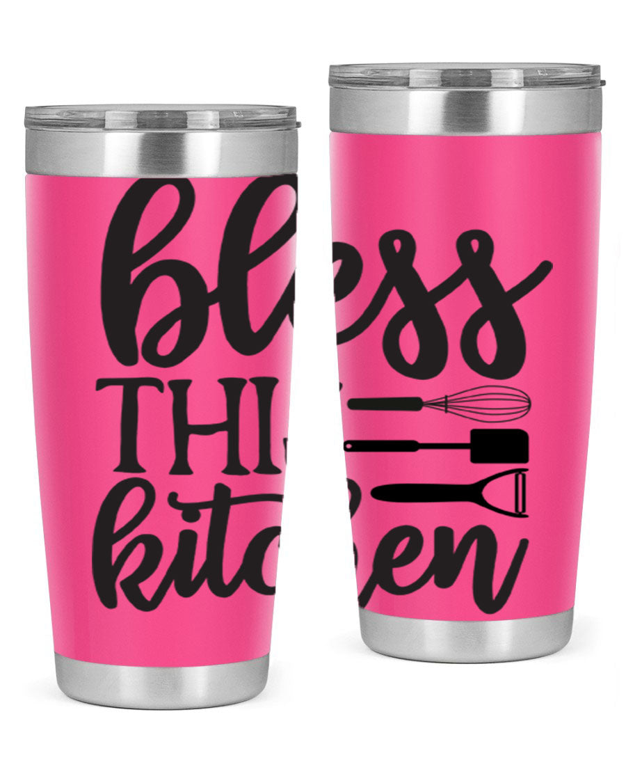 Bless This Kitchen 20oz Tumbler made of stainless steel with a stylish design, perfect for hot and cold beverages.