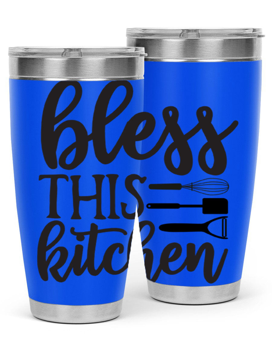 Bless This Kitchen 20oz Tumbler made of stainless steel with a stylish design, perfect for hot and cold beverages.