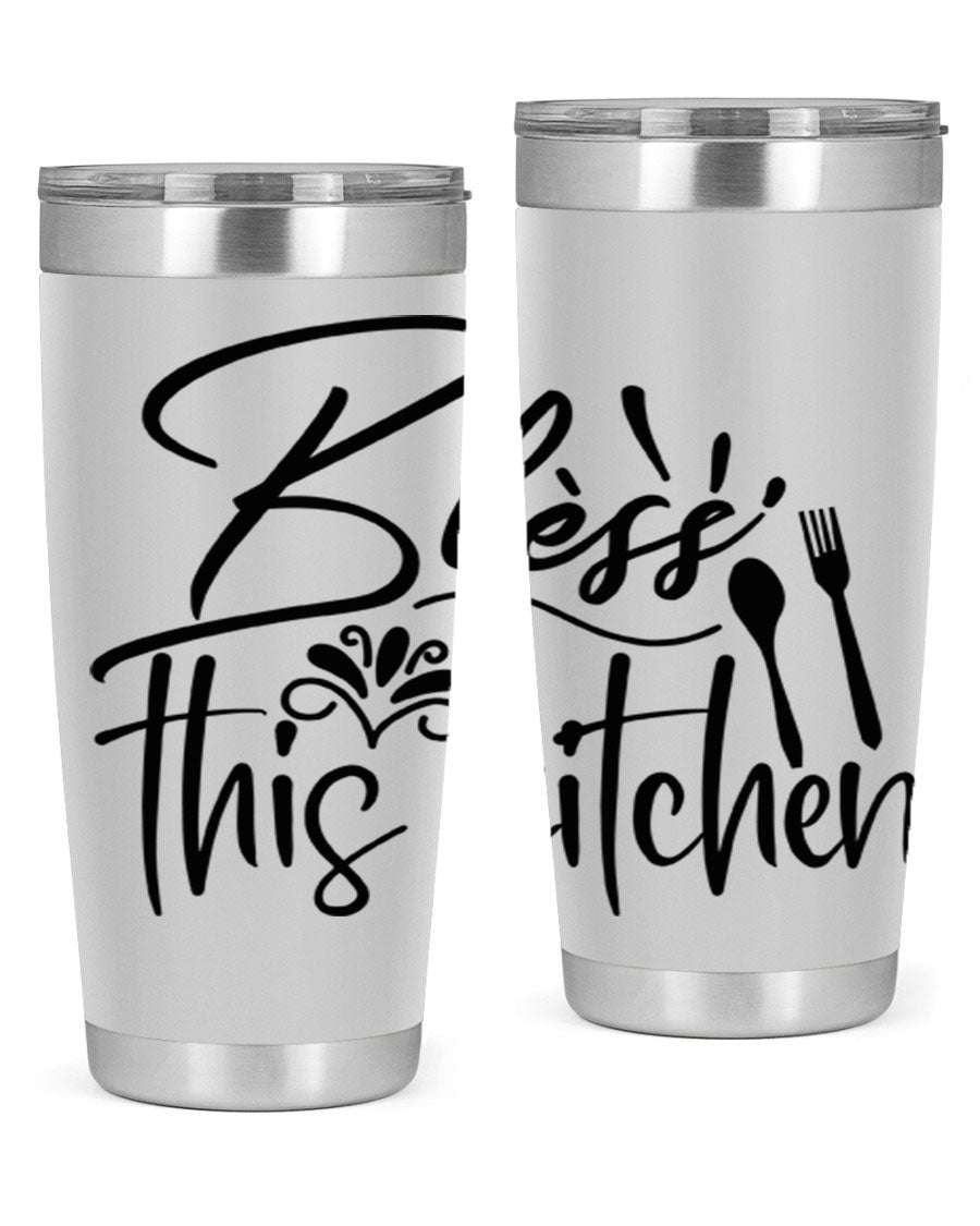 Bless This Kitchen 20oz Tumbler made of stainless steel with a copper lining, featuring a drink-thru lid and a stylish design.