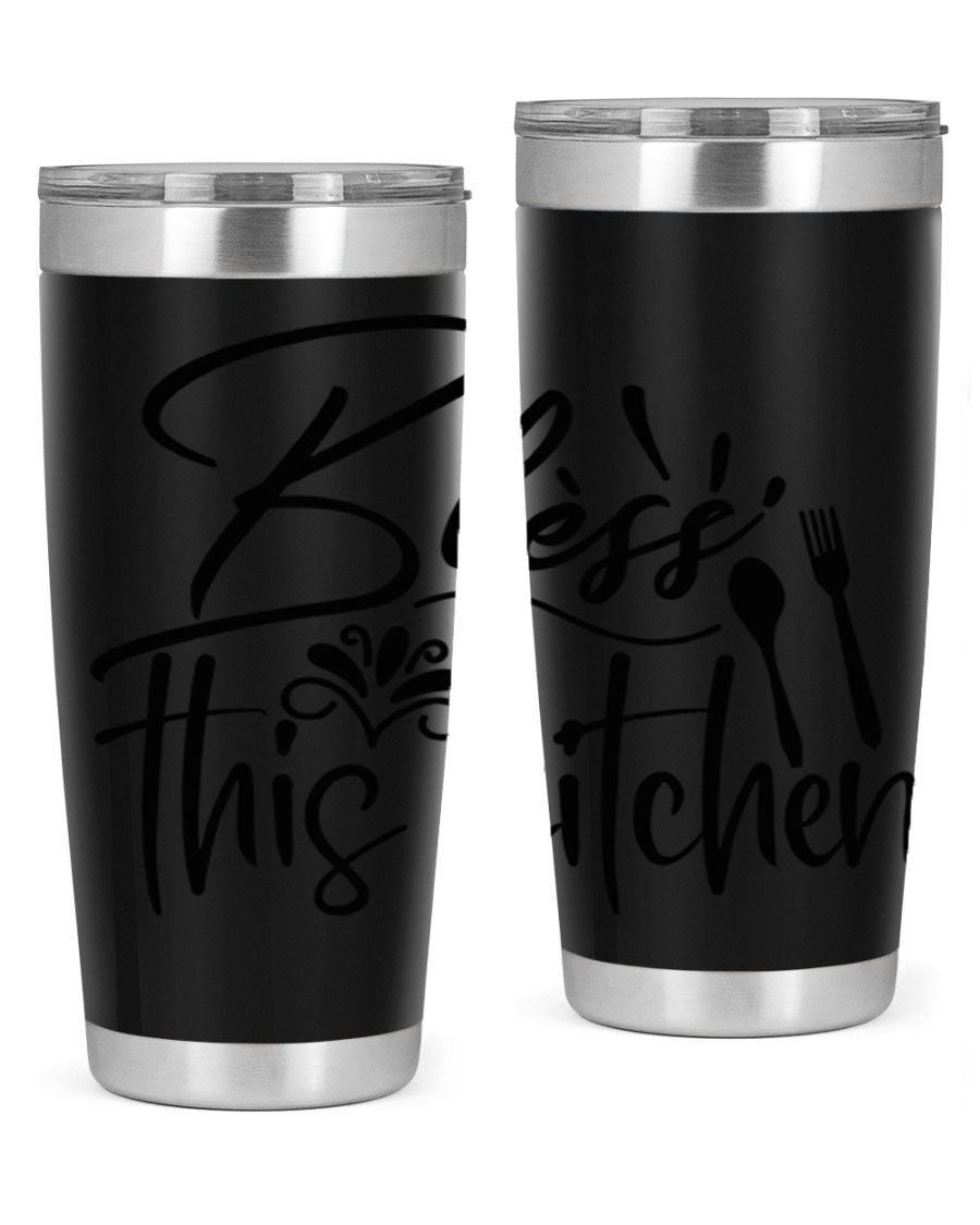 Bless This Kitchen 20oz Tumbler made of stainless steel with a copper lining, featuring a drink-thru lid and a stylish design.