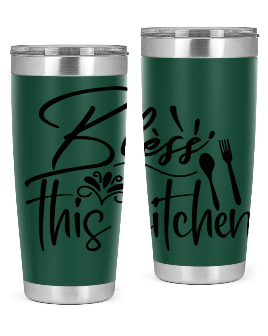 Bless This Kitchen 20oz Tumbler made of stainless steel with a copper lining, featuring a drink-thru lid and a stylish design.