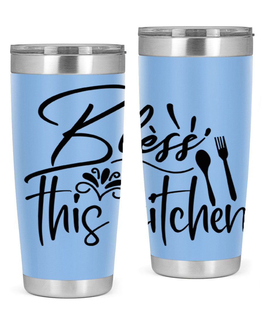 Bless This Kitchen 20oz Tumbler made of stainless steel with a copper lining, featuring a drink-thru lid and a stylish design.