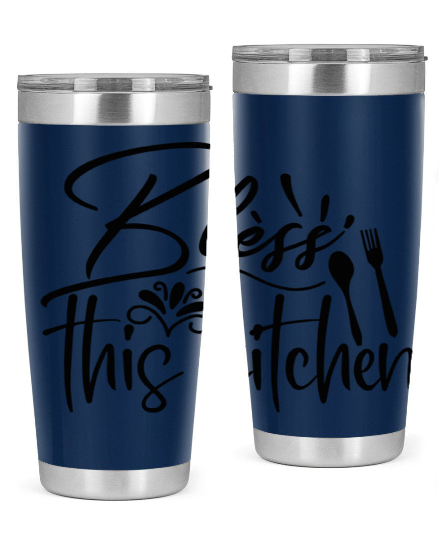 Bless This Kitchen 20oz Tumbler made of stainless steel with a copper lining, featuring a drink-thru lid and a stylish design.