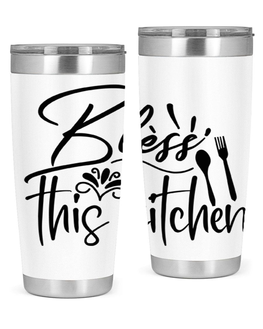 Bless This Kitchen 20oz Tumbler made of stainless steel with a copper lining, featuring a drink-thru lid and a stylish design.