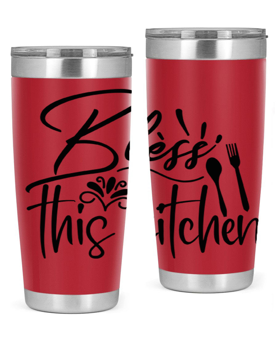 Bless This Kitchen 20oz Tumbler made of stainless steel with a copper lining, featuring a drink-thru lid and a stylish design.