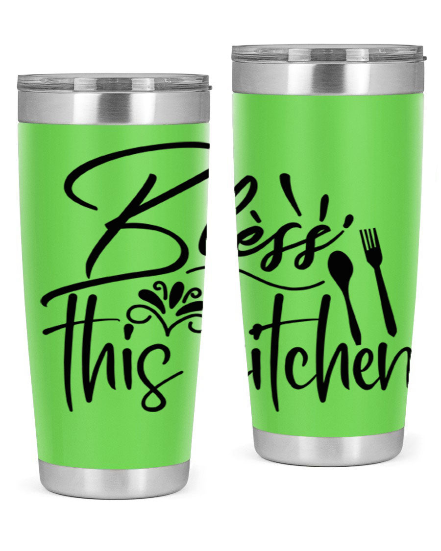 Bless This Kitchen 20oz Tumbler made of stainless steel with a copper lining, featuring a drink-thru lid and a stylish design.