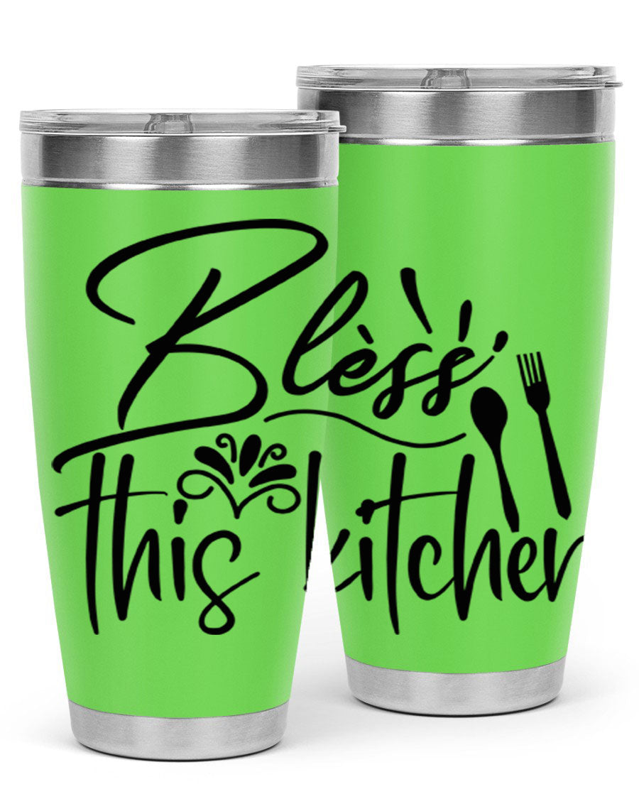 Bless This Kitchen 20oz Tumbler made of stainless steel with a copper lining, featuring a drink-thru lid and a stylish design.