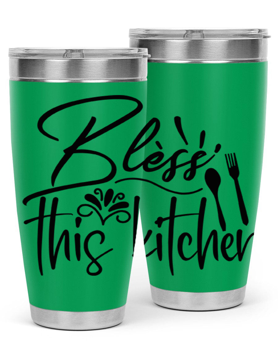 Bless This Kitchen 20oz Tumbler made of stainless steel with a copper lining, featuring a drink-thru lid and a stylish design.