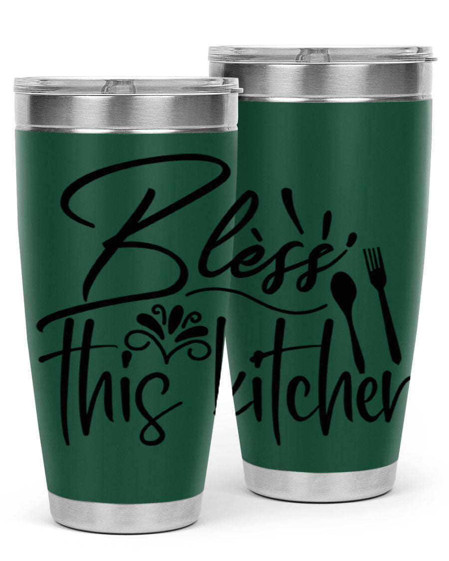 Bless This Kitchen 20oz Tumbler made of stainless steel with a copper lining, featuring a drink-thru lid and a stylish design.