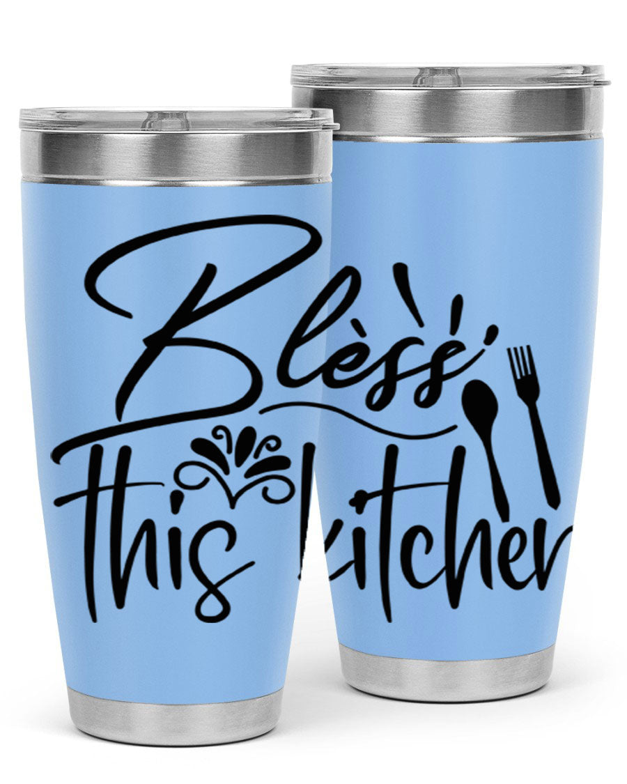 Bless This Kitchen 20oz Tumbler made of stainless steel with a copper lining, featuring a drink-thru lid and a stylish design.