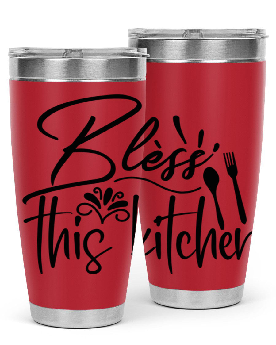 Bless This Kitchen 20oz Tumbler made of stainless steel with a copper lining, featuring a drink-thru lid and a stylish design.