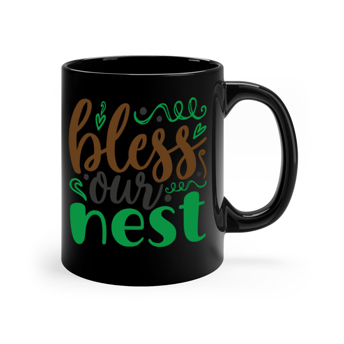 Blese Our Nest 298# Christmas Mug with a glossy finish, featuring a colored handle and interior, available in multiple colors.