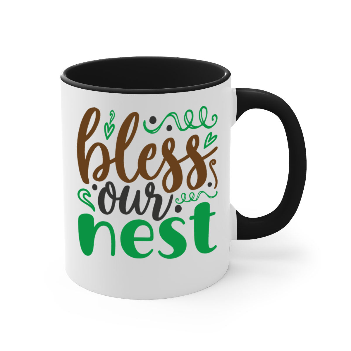 Blese Our Nest 298# Christmas Mug with a glossy finish, featuring a colored handle and interior, available in multiple colors.