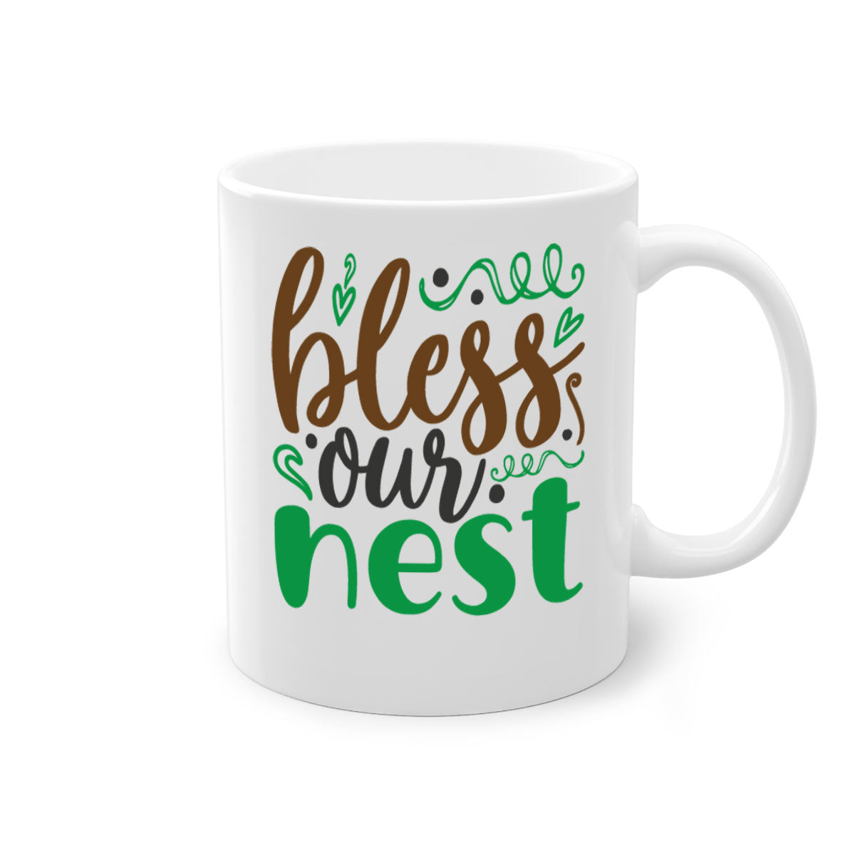 Blese Our Nest 298# Christmas Mug with a glossy finish, featuring a colored handle and interior, available in multiple colors.