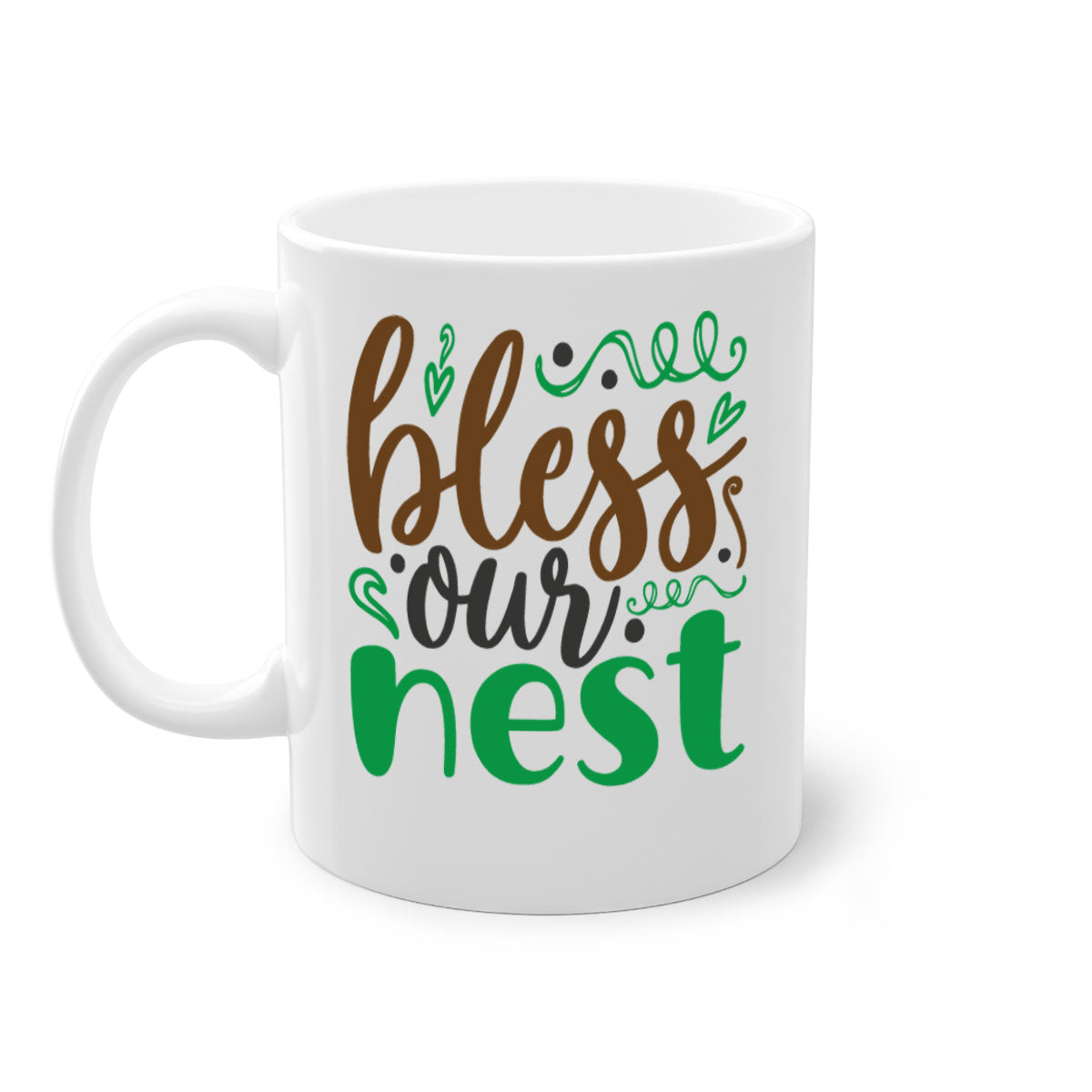 Blese Our Nest 298# Christmas Mug with a glossy finish, featuring a colored handle and interior, available in multiple colors.