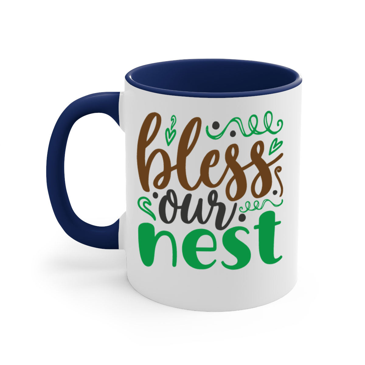 Blese Our Nest 298# Christmas Mug with a glossy finish, featuring a colored handle and interior, available in multiple colors.